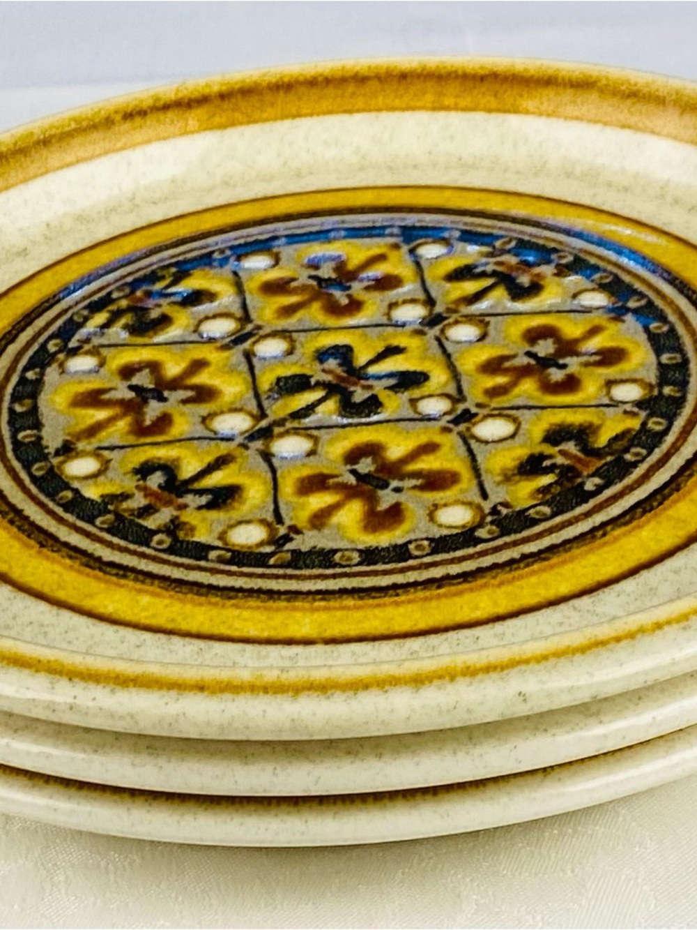 Mikasa Stone Manor Macrame Set of 3 Salad /Dessert Plates 7 1/2” MCM -Excellent